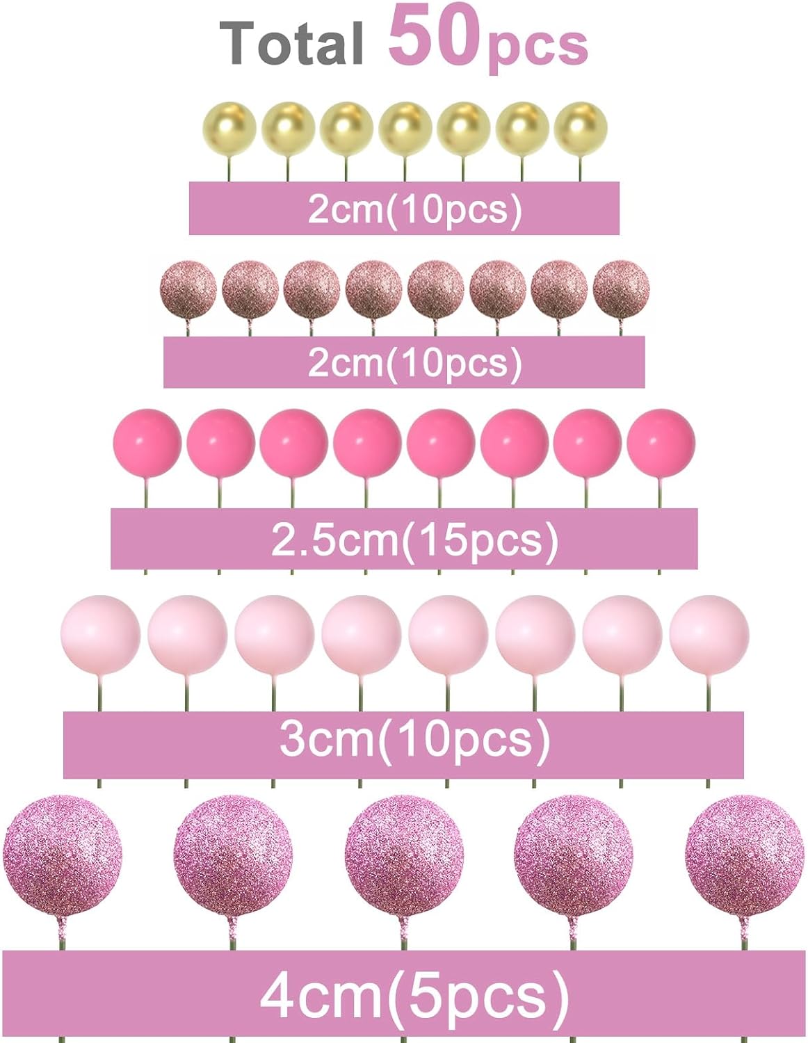 ASTARON 50 Pcs Ball Cake Topper Sticks Mini Balloons for Cake - Pink Series - image 2