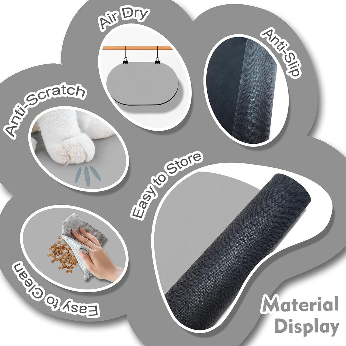 Cat Food Mat Small, 20''x12'' Absorbent Cat Feeding Mat - 20''x12'' / Light Gray - image 3