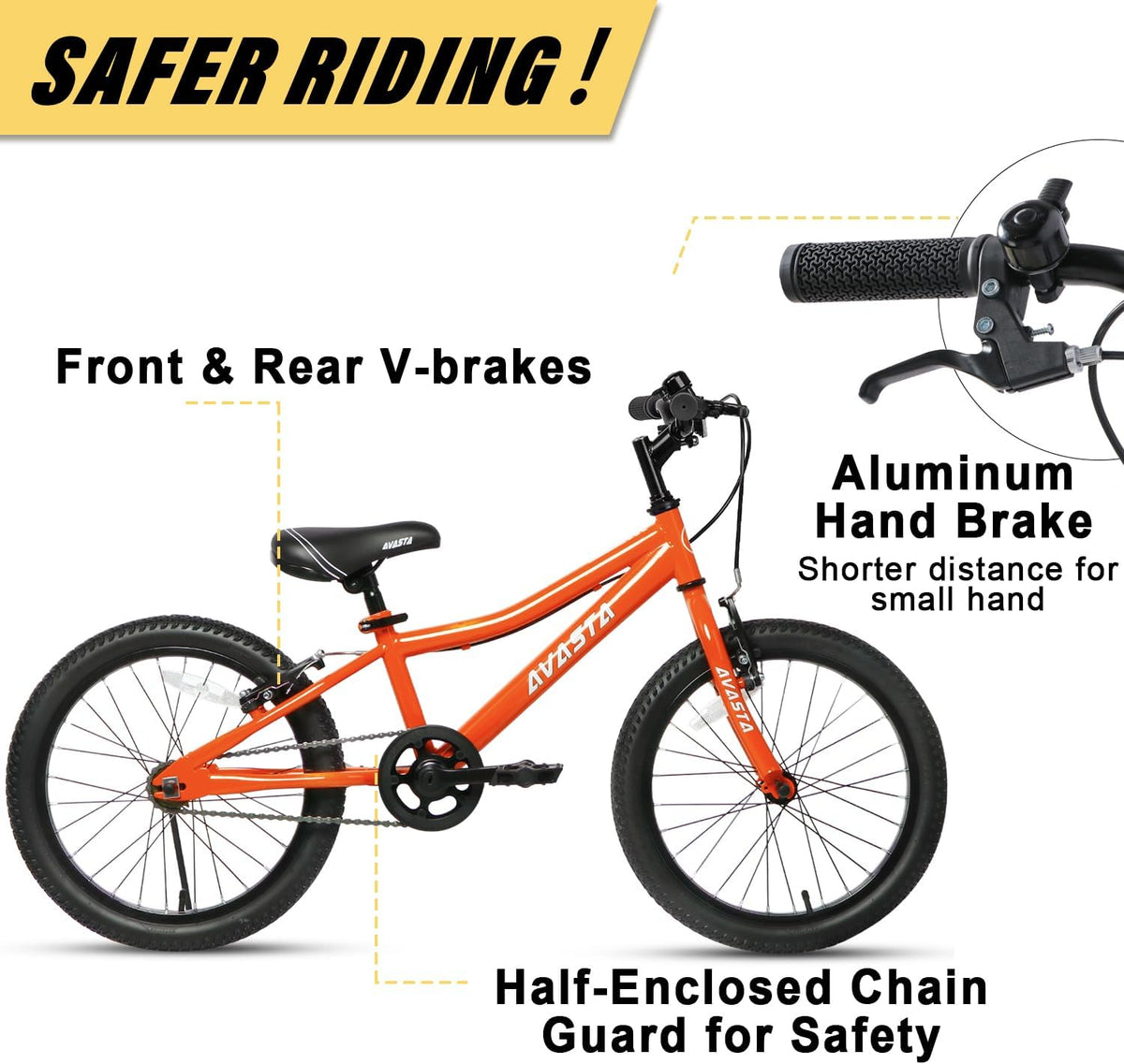 AVASTA Bilbo 18 20 24 Inch Kids Bike for Boys Girls Youth 5-14 Years - Orange / 20 Inch with Kickstand - image 3