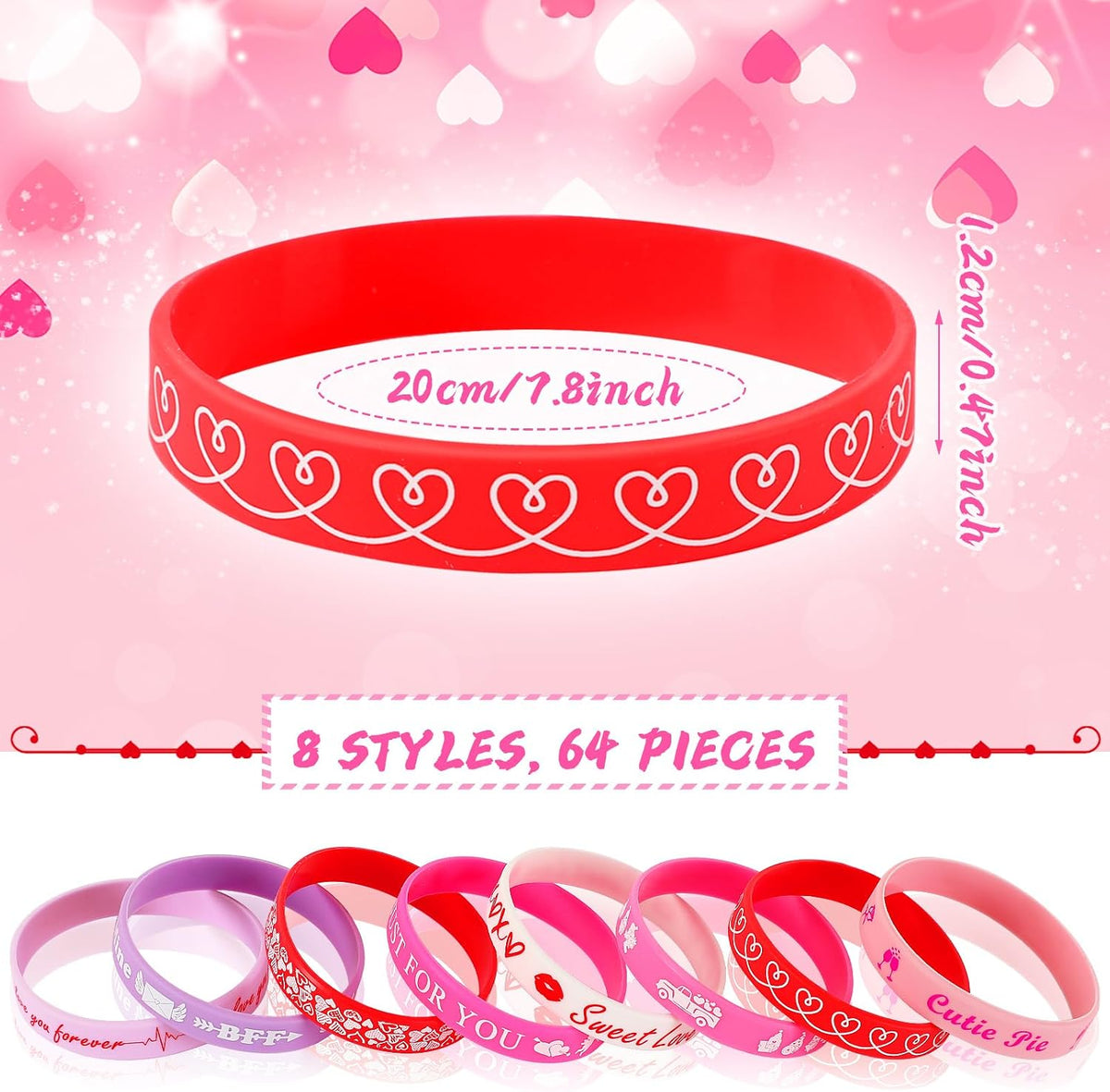 JUNEBRUSHS 64pcs Halloween Party Favors Silicone Bracelets Rubber - Valentine Style - image 2