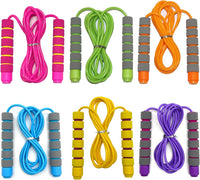Homello 6 pack of adjustable 9 foot jump ropes for kids with soft foam handles in six colors