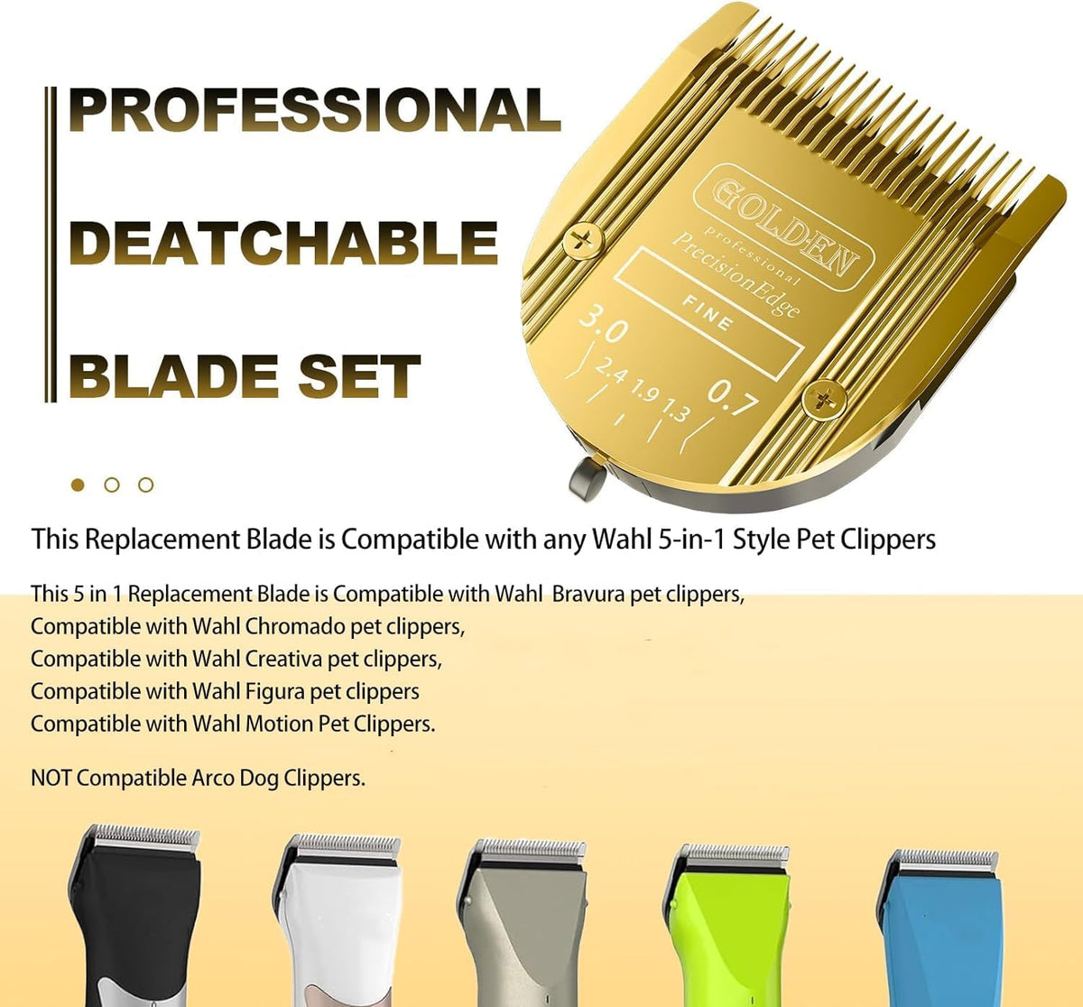 3Pack 5 in 1 Blades Dog Grooming Blade Compatible with Wahl Bravura - GOLD/3PCS - image 3