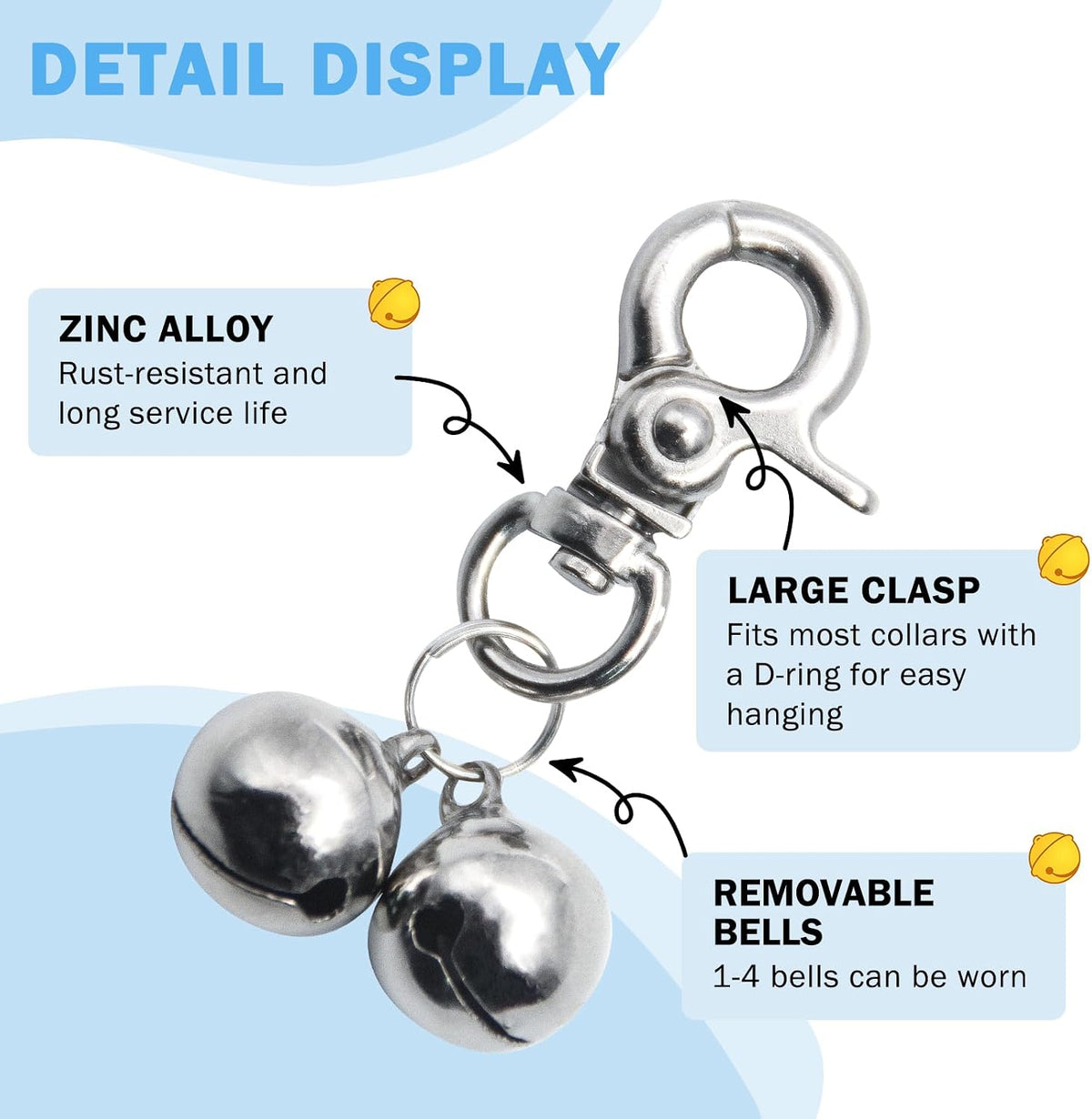 Bells for Dog Collars - 2 Pack Pet Hanging Ring Bell Accessories for Dog & Cat, Pet Pendant Collar - Silver & Silver - Gloss / Small - image 2