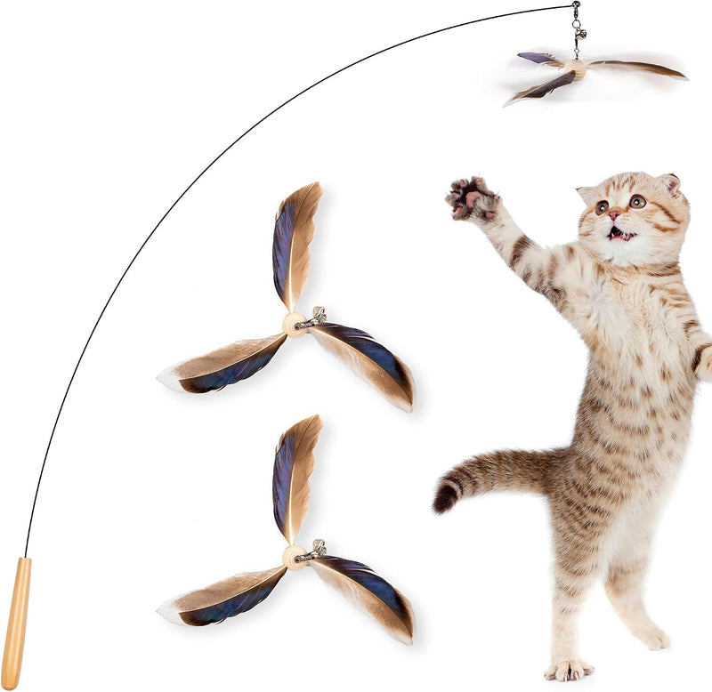 JXFUKAL Cat Wand Toys, Interactive Cat Toys with 3 Feather Refills, 29'' Flexible Steel Wire - Set B