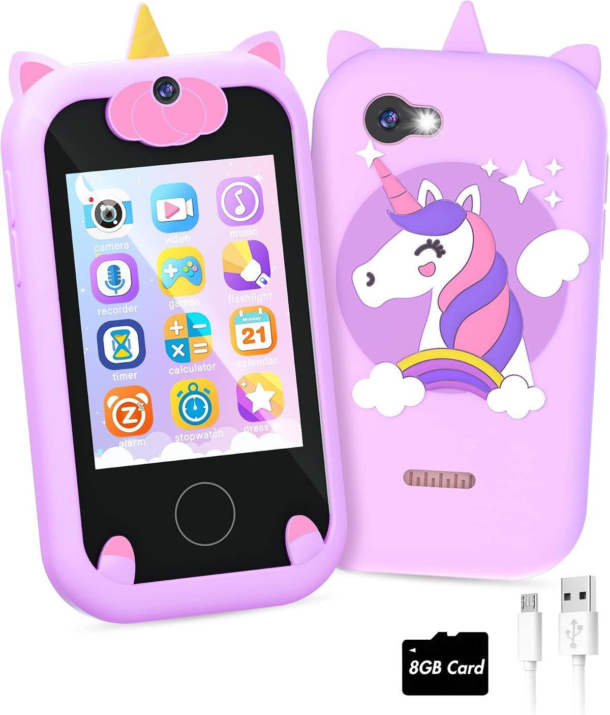 Joozfee kids smart phone toy in pink with unicorn design, dual camera and lanyard - view 2