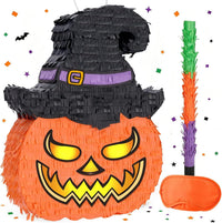 WERNNSAI Halloween skull pumpkin piñata in orange and black with spooky face