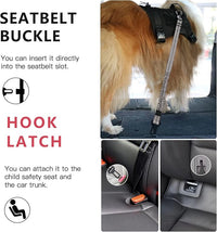 AUBELL Dog Seat Belt for Car,2 Pack Set 3-in-1 Adjustable Reflective Bungee Heavy Duty Dog Car Harness Tether with Clip Hook Latch & Buckle,Swivel Zinc Alloy Carabiner,Black+Grey
