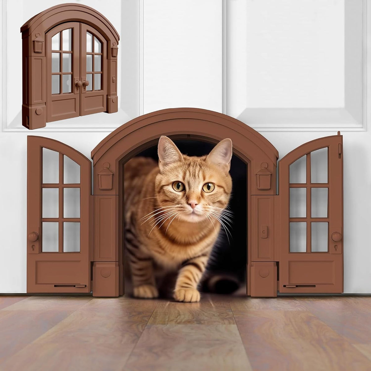 Purrfect Portal French Cat Door - Brown