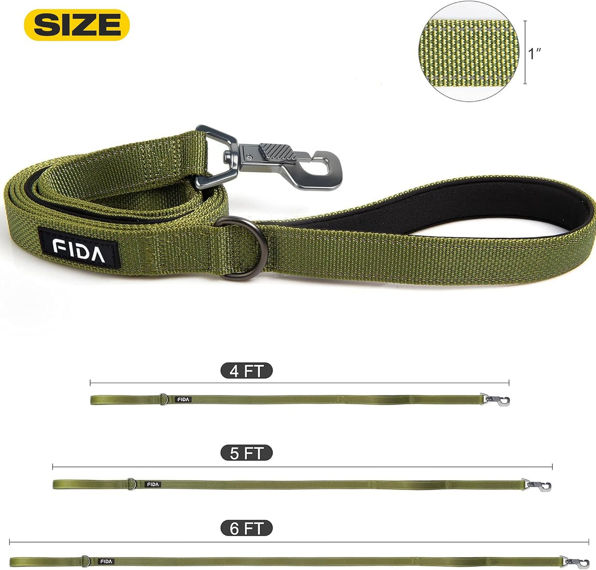 Fida Heavy Duty Dog Leash for Medium Large Dogs - 4 Feet (Pack of 1) / Green - image 2