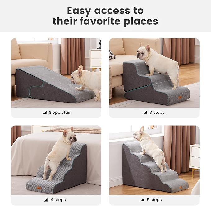 Gardner Pet Dog Stairs for Small Dogs 22.8" H, Curved 5-Step Pet Stairs, Dog Steps for High Bed, Couch (24-30 in) with Durable Non-Slip Waterproof Fabric Cover and CertiPUR-US Certified Foam