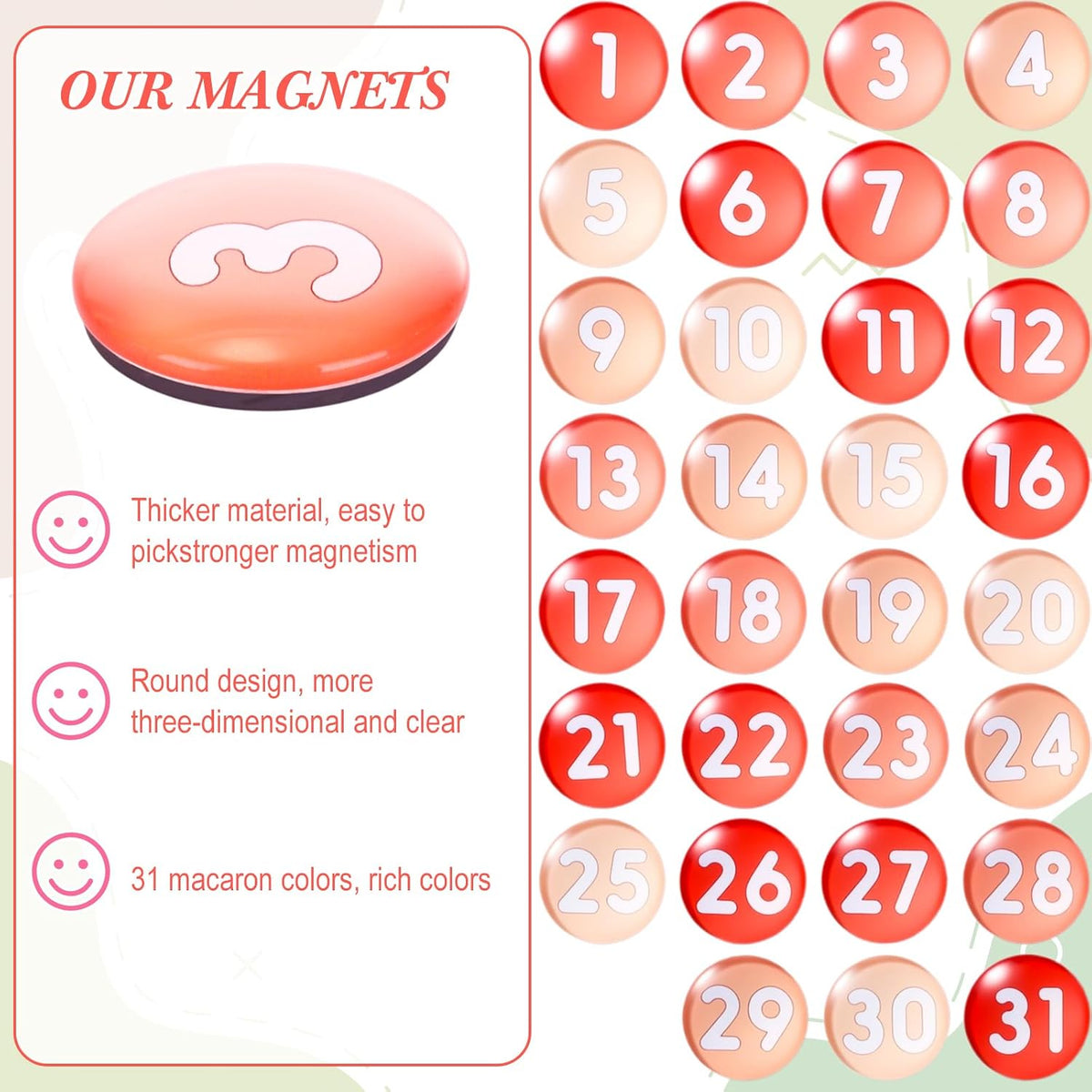 Tellegloww 1-31 magnetic calendar numbers in dark rainbow glass - view 24