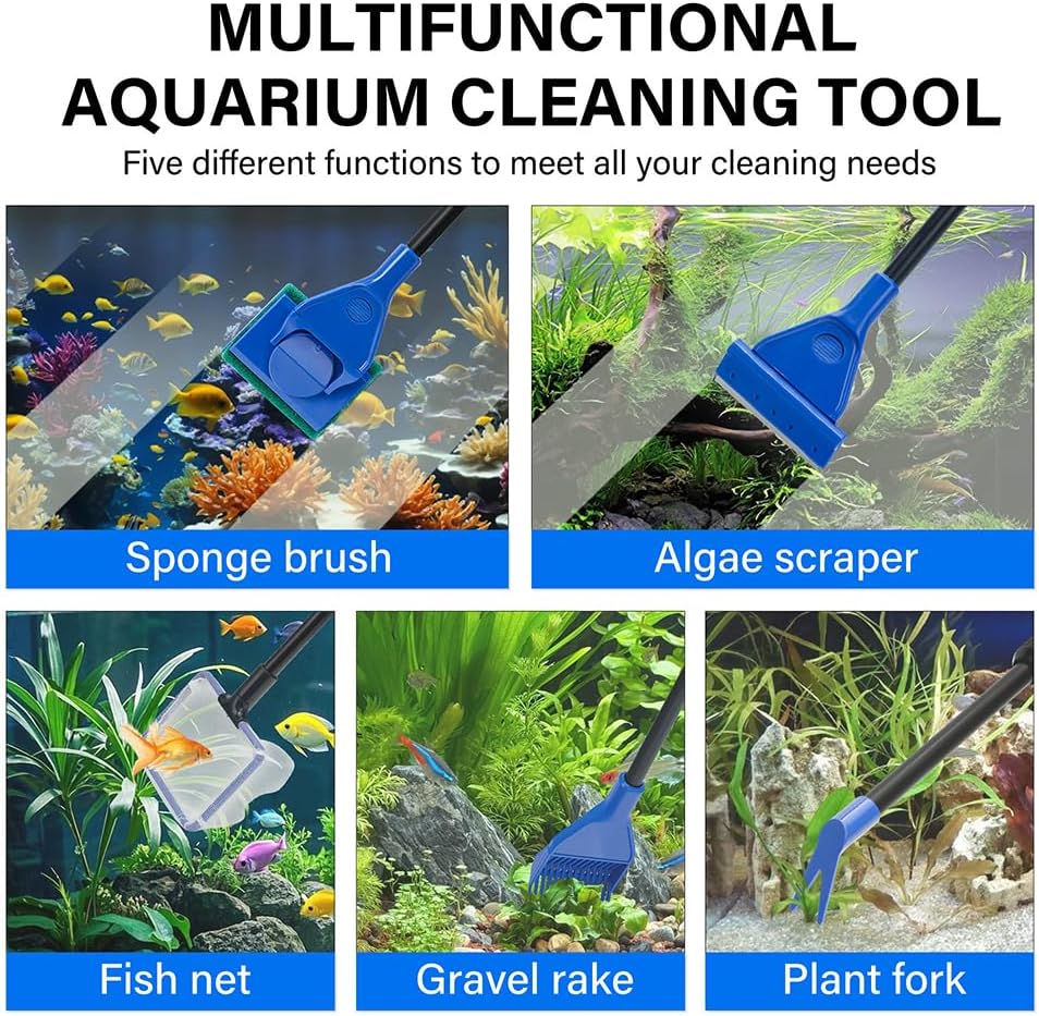 5 in 1 Fish Tank Cleaner Kit Aquarium Cleaning Tools with 19 Inch - Length 19inch - image 2