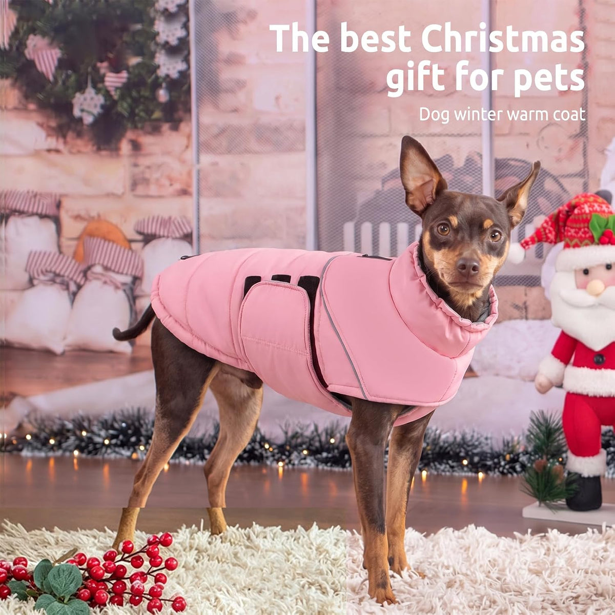 Dog Winter Jacket, Dog Windproof Reflective Jacket for Golden Retriever – Essentials for Dogs - Pink / Large - image 2
