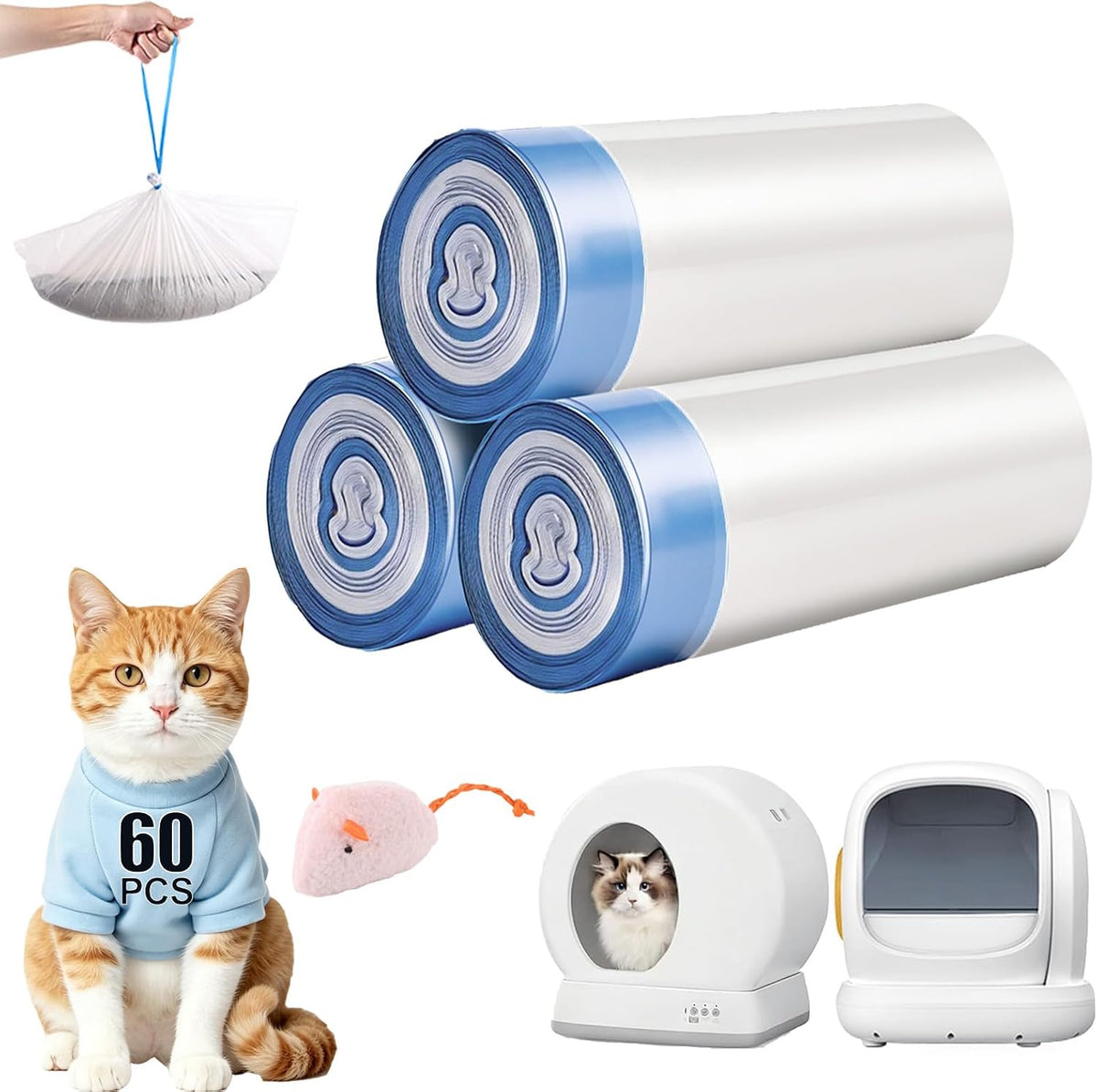 120 Count Drawstring Cat Litter Bags Compatible - 60 Count (Pack of 1)