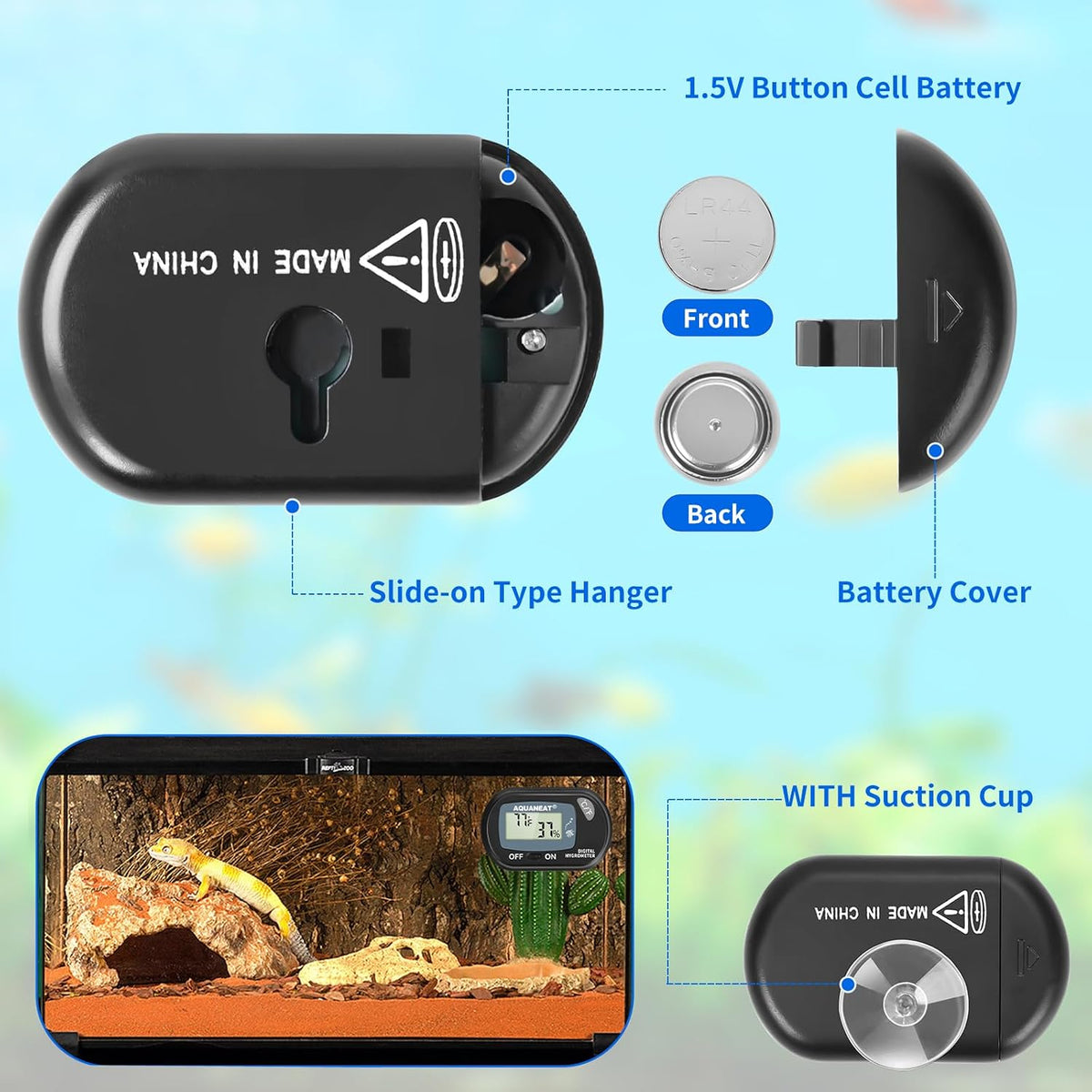 AQUANEAT Reptile Thermometer Hygrometer Digital Display Temperature - 2 Packs - image 2