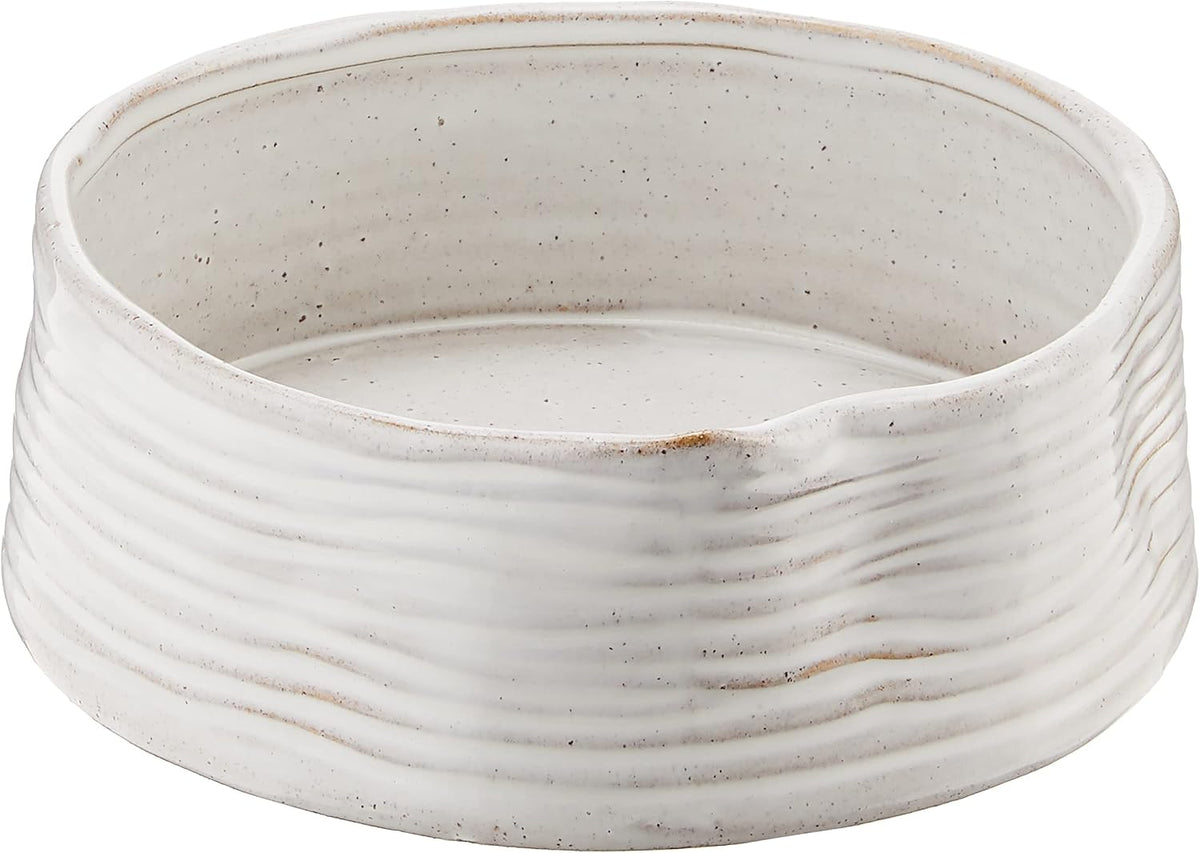 Fringe Studio Stoneware Pet Bowl, Off-White & Taupe Sand Color - Medium Bowl