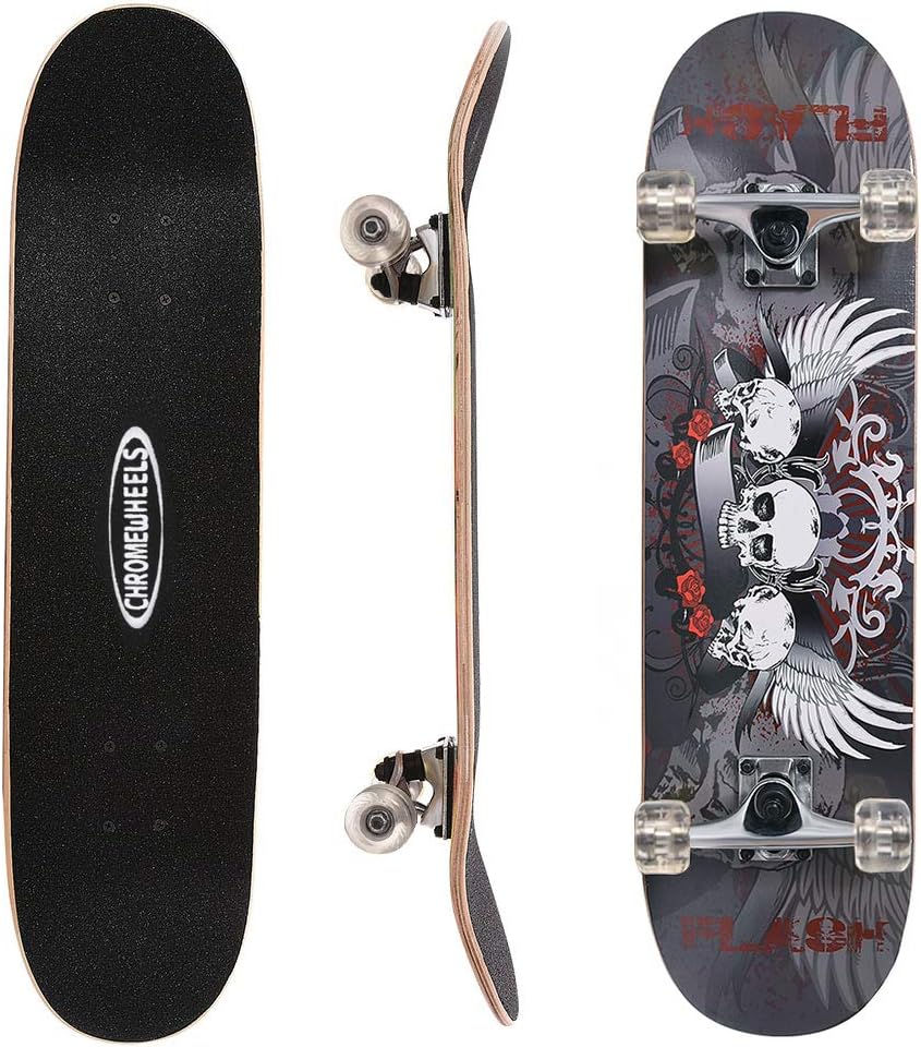 ChromeWheels 31 inch Skateboard Double Kick Skate Board Cruiser - Gray