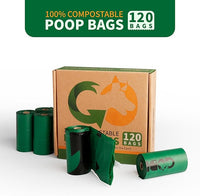 Certified 100% Compostable Poop Bags for Dogs, 120 Count Guaranteed Leak Proof and 18 Microns Extra Thick Dog Waste Bag, 18 Rolls of Plant Based Doggie Poop Bag, No Scented with ASTM D6400 & EN13432