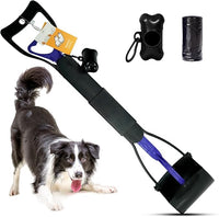 Pooper Scooper with Bags, 32" Long Handle Dog Poop Scooper for Large Medium Small Dogs, Durable Spring and High Strength Material Foldable Waste Pickup Tool for Easy Grass and Gravel Pick Up, Blue