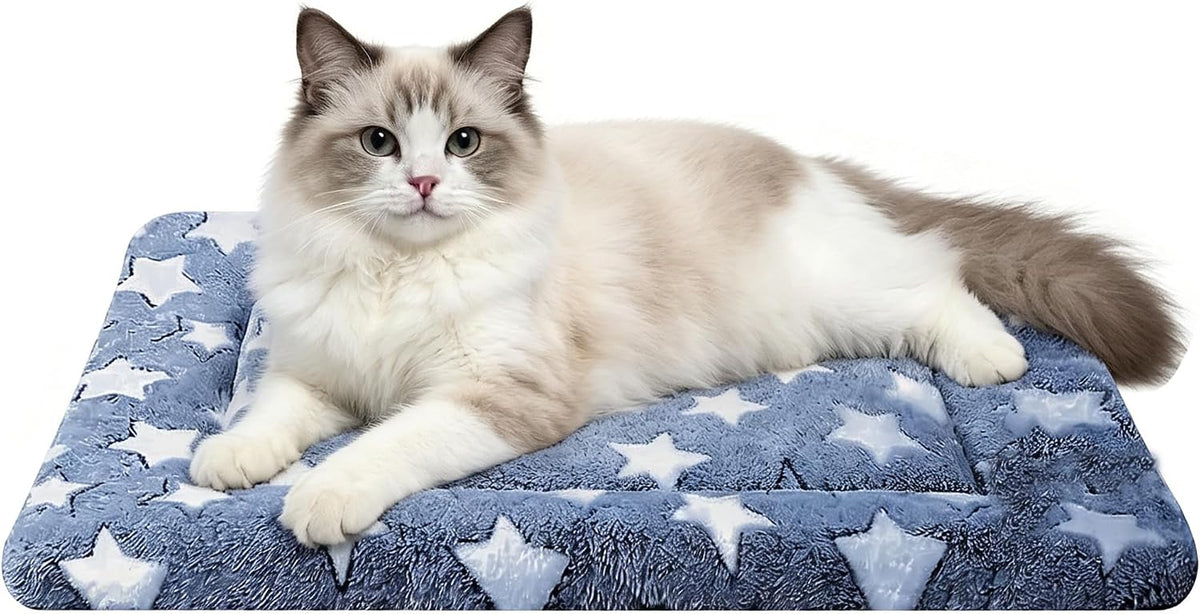 Dog Bed Mat,Reversible & Ultra Soft Kennel Pad-Machine Washable Pet Bed for Dogs & Cats-All-Weather - 18.0" L x 14.0" W x 1.5" Th / NavyBlue&Stars