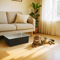 Ohtomber High Sided Stainless Steel Cat Litter Box – Daily Care for Cats - 23.4"L x 15.6"W x 6"H - image 4