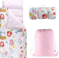 Toddler Nap Mat with Removable Pillow & Soft Blanket - Mermaids