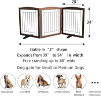 ZJSF Freestanding Dog Fence Indoor, Foldable Dog Gate for Doorways, Stairs or Hallways, Sturdy Wood Extra Wide Pet Gate with Support Feet for The House, Brown, 24 "Height-3 Panels