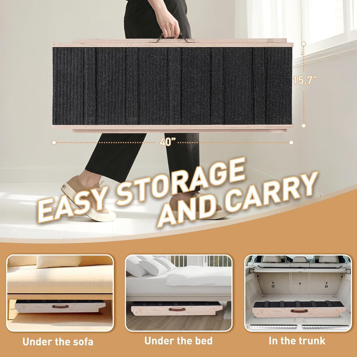 Dog Ramp for Bed, Foldable Small to Large Dog Ramp for Couch - Burlywood(black)/Standard - image 4