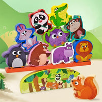 Vileafy Montessori Wooden Animal Toys for 3 4 5 Year Old Boys and Girls, 10 Pack Balance Blocks with Beam & Base, Toddler Stacking Toys Games, Educational Preschool Toys for Birthday Gifts