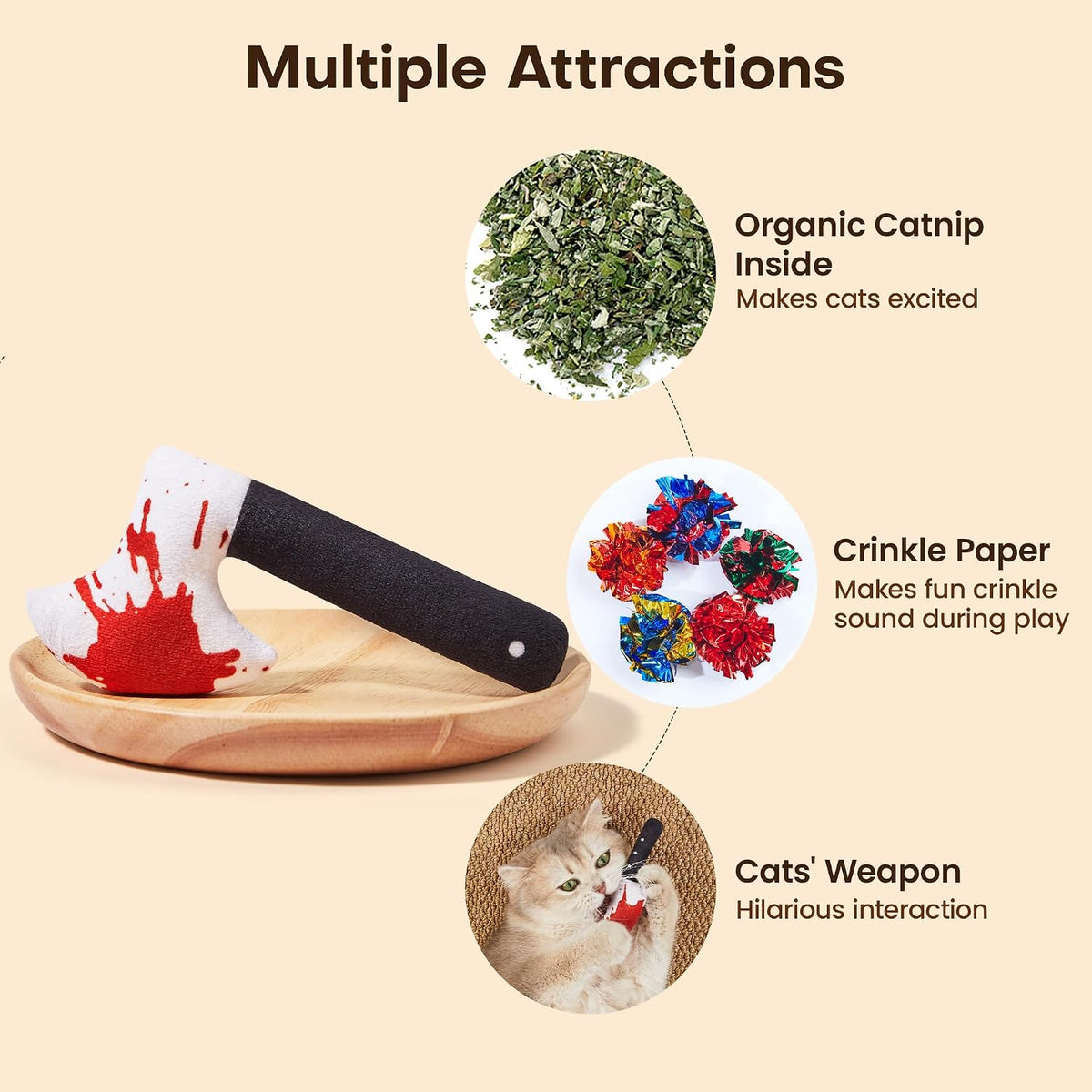 Potaroma 4Pcs Cat Toys, Horror Halloween Knife-Shaped Kitten Catnip Crinkly Sound Toys, Indoor - image 2
