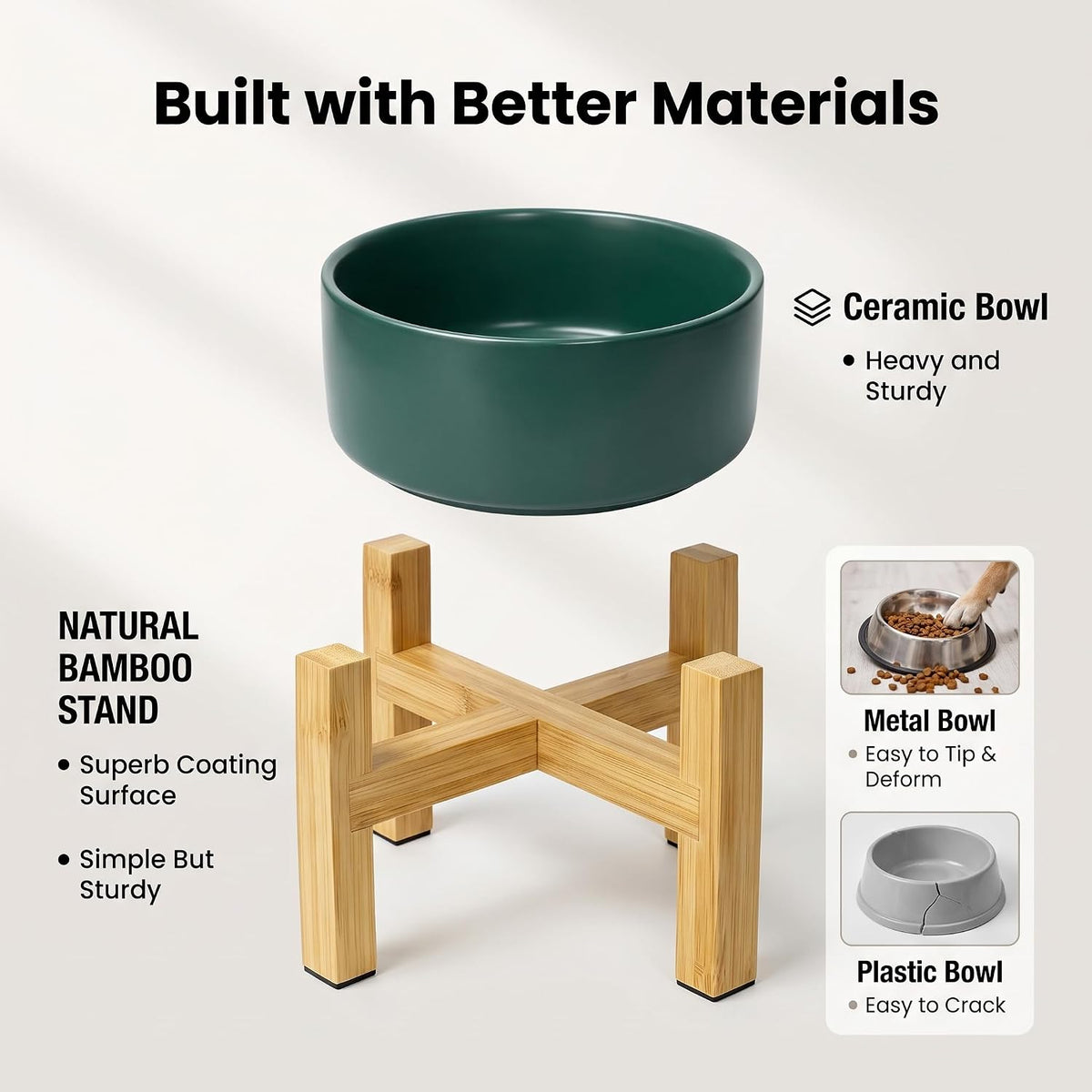 Elevated Cat Water Bowl, Ceramic Raised Cat Food Bowl with Adjustable Bamboo Stand, 5.1" Compact - Small / Grey - image 4