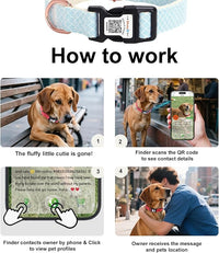 Dog Collar with Waterproof AirTag Holder & Anti-Lost QR Code, Cute Bling Warpping Adjustable Width for Small Medium Large Pet (Light Blue, M)