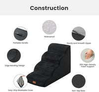 Gardner Pet Dog Stairs for Small Dogs 19.7" H, 4-Step Black Curved Pet Stairs, Dog Steps for High Bed (18-24 in), Couch with Durable Non-Slip Waterproof Fabric Cover and CertiPUR-US Certified Foam