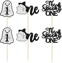 Gyufise black glitter Halloween happy birthday cake topper with half moon, house, pumpkin, ghost and - view 21