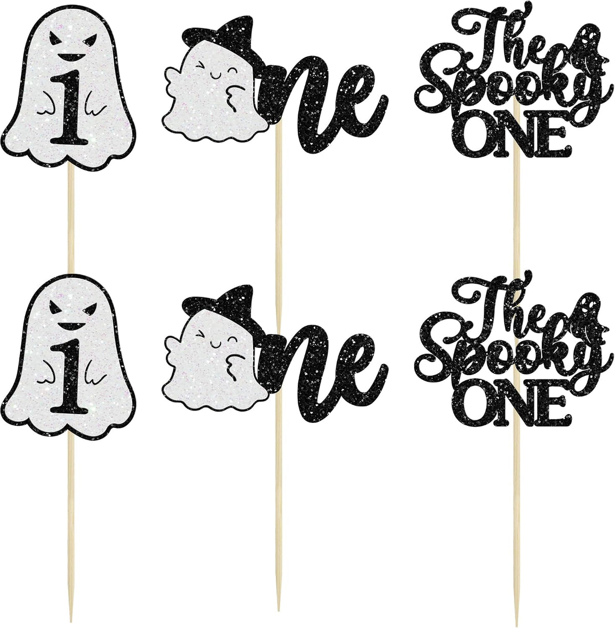 Gyufise black glitter Halloween happy birthday cake topper with half moon, house, pumpkin, ghost and - view 21