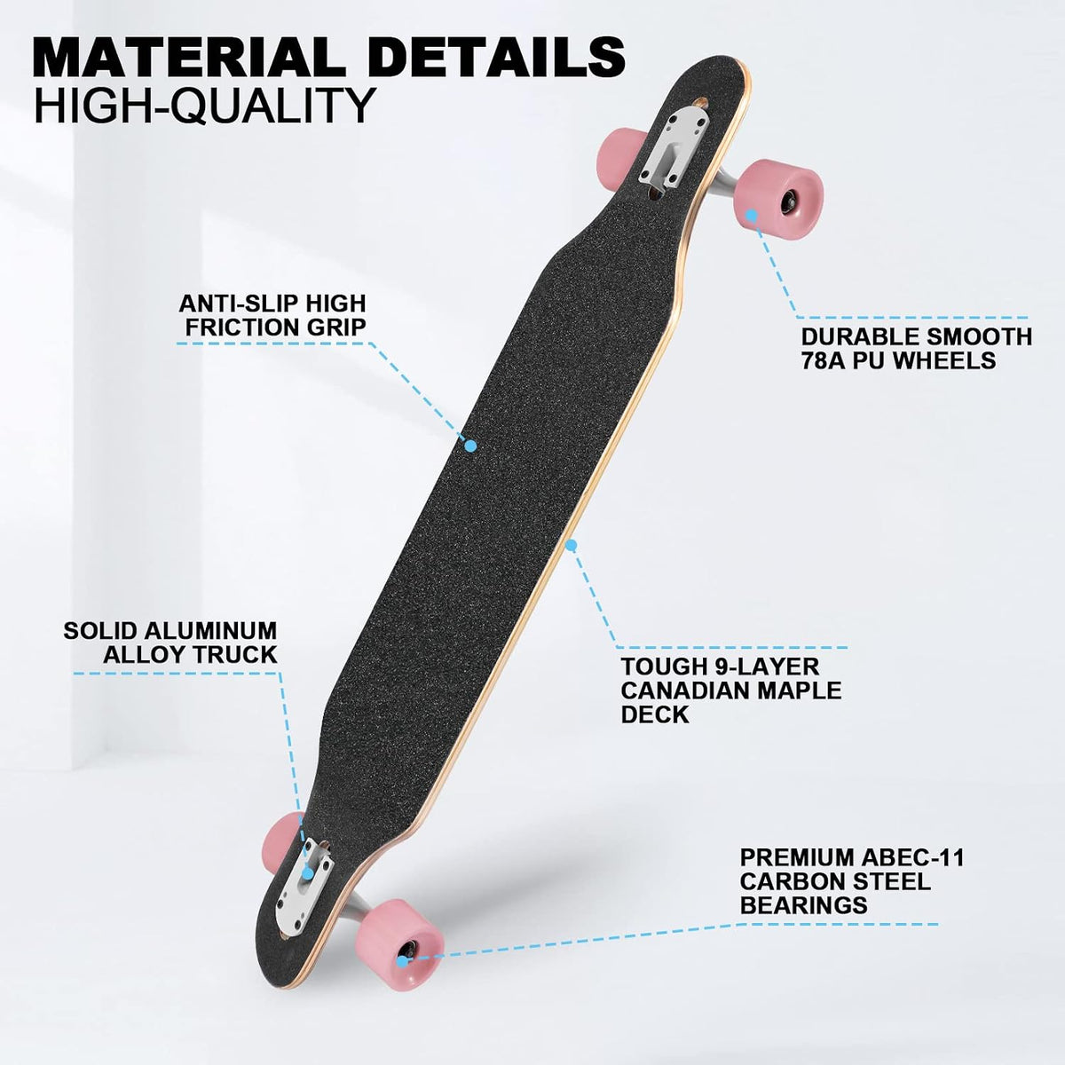 TLHB 41 inch drop through longboard skateboard with 9-ply maple deck and PU wheels - view 9