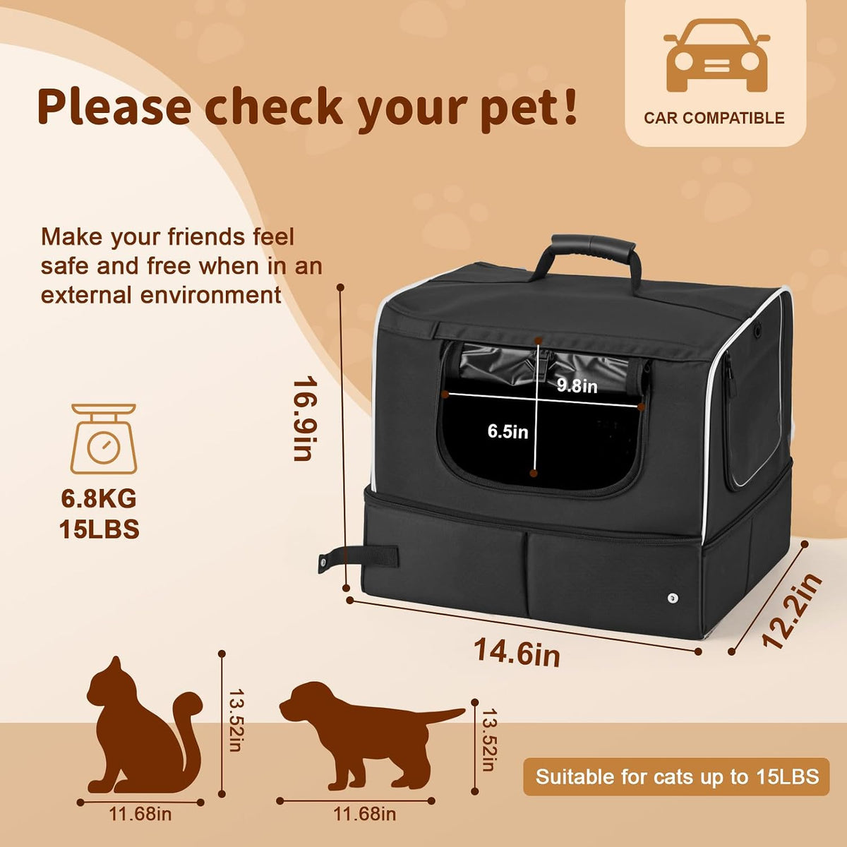 Cat Enclosed Travel Litter Box Kit with Lid Odorless Dustless - Large / L-Black - image 2