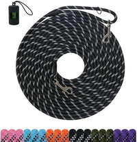 Long Dog Training Leash，Heavy Duty Reflective Rope Lead for Small - Black / 50FT
