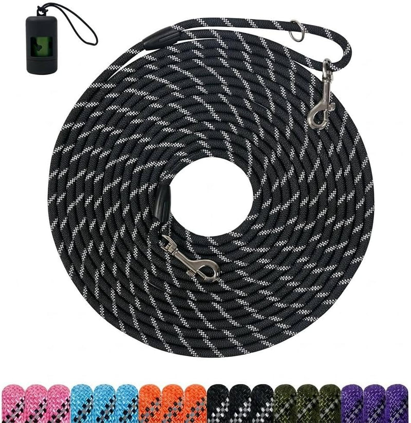 Long Dog Training Leash，Heavy Duty Reflective Rope Lead for Small - Black / 50FT