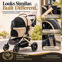 Pettingzoo Dog Stroller, Aluminum Frame, Removable Carrier - Khaki - image 3