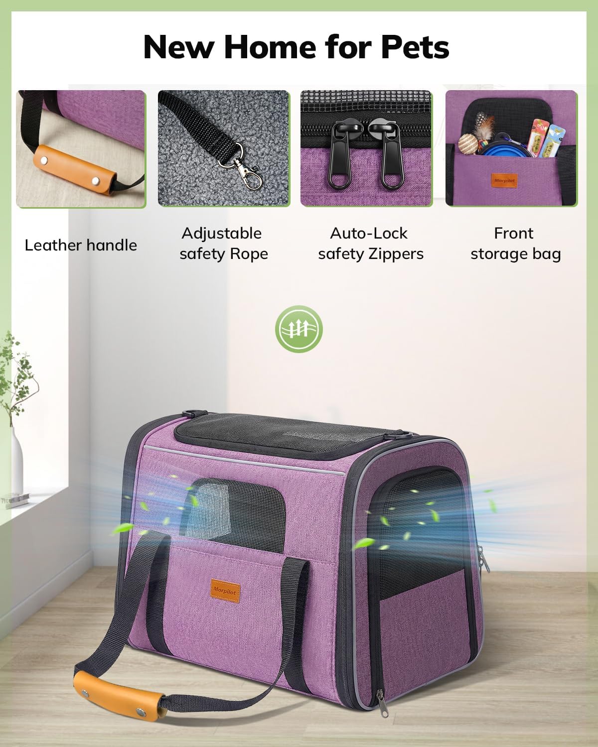 Morpilot Cat Carrier Soft for Large Medium Cats and Puppy up to – Essentials for Dogs - Purple / 17.3"L x 12.2"W x 13.4"H - image 4
