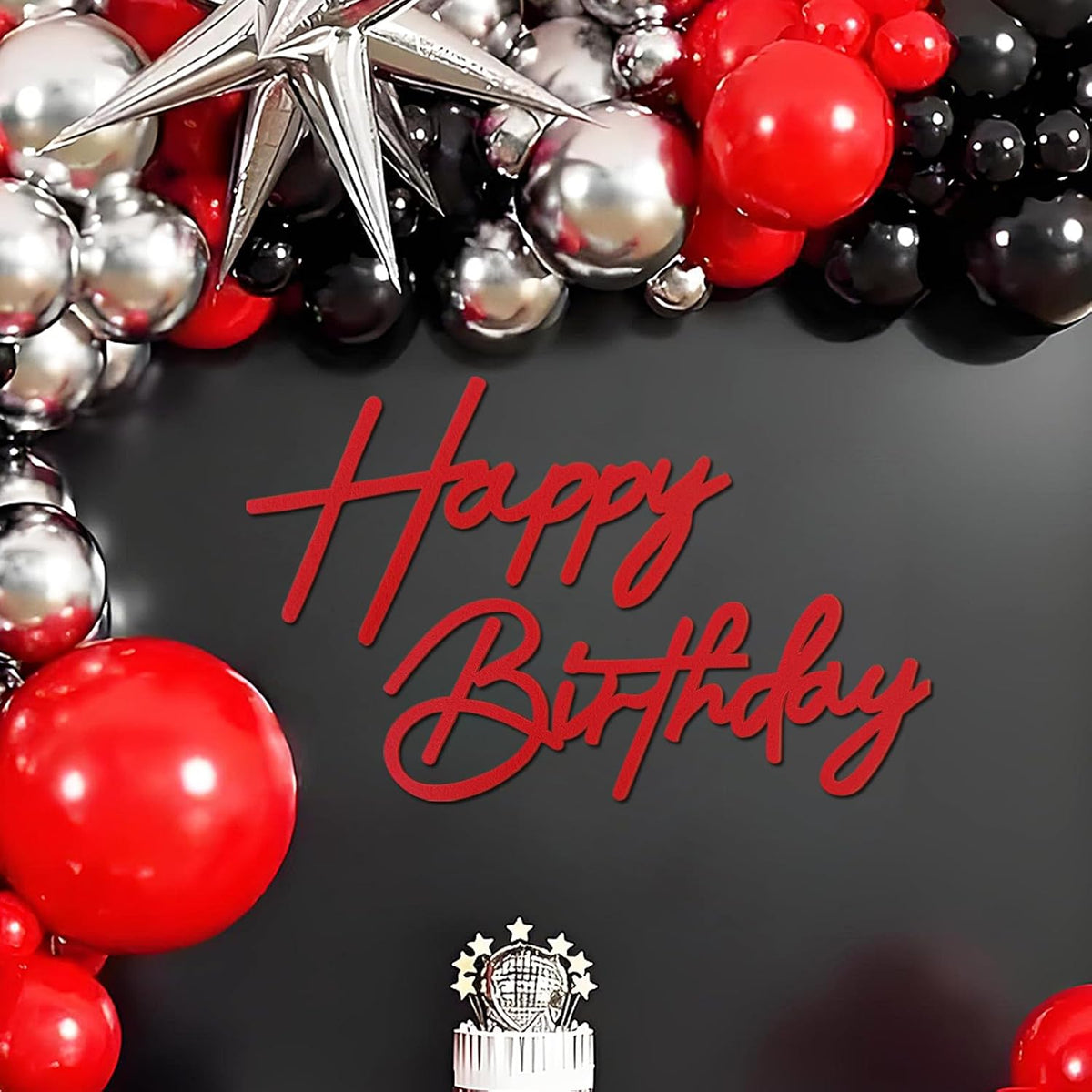 Happy Birthday Sign for Backdrop - Felt / Red