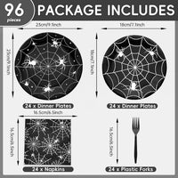 Gistome 96-piece Halloween spider web tableware set with plates, napkins and forks - view 22