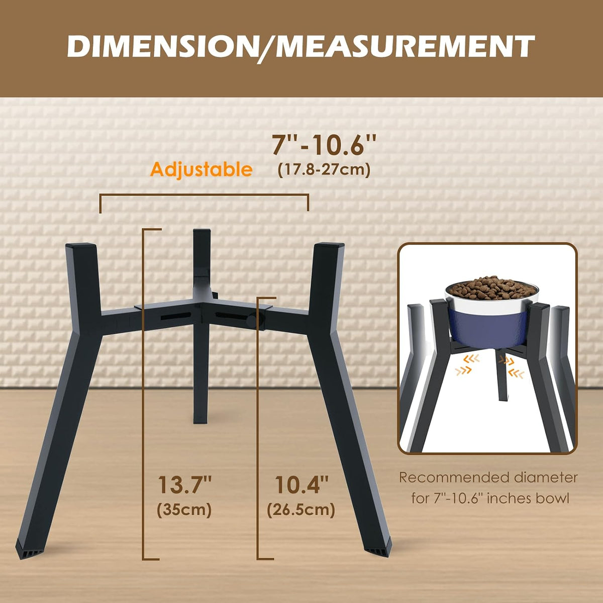 Dog Bowl Stand for Medium & Large Dogs, Adjustable Width 7-10.7" - Height: 13.7", Width: 7-10.6" / Black - image 2