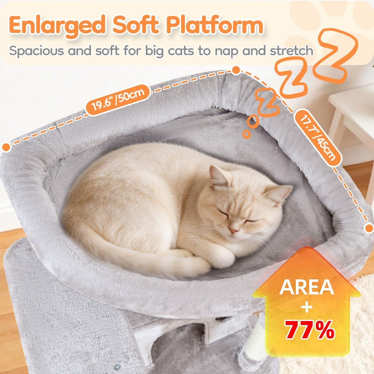 Taoqimiao Cat Tree, 67 in Tall Cat Tower with 2 Plush Cat Condos – Essentials for Cats - Sturdy-73IN / Light Gray - image 3