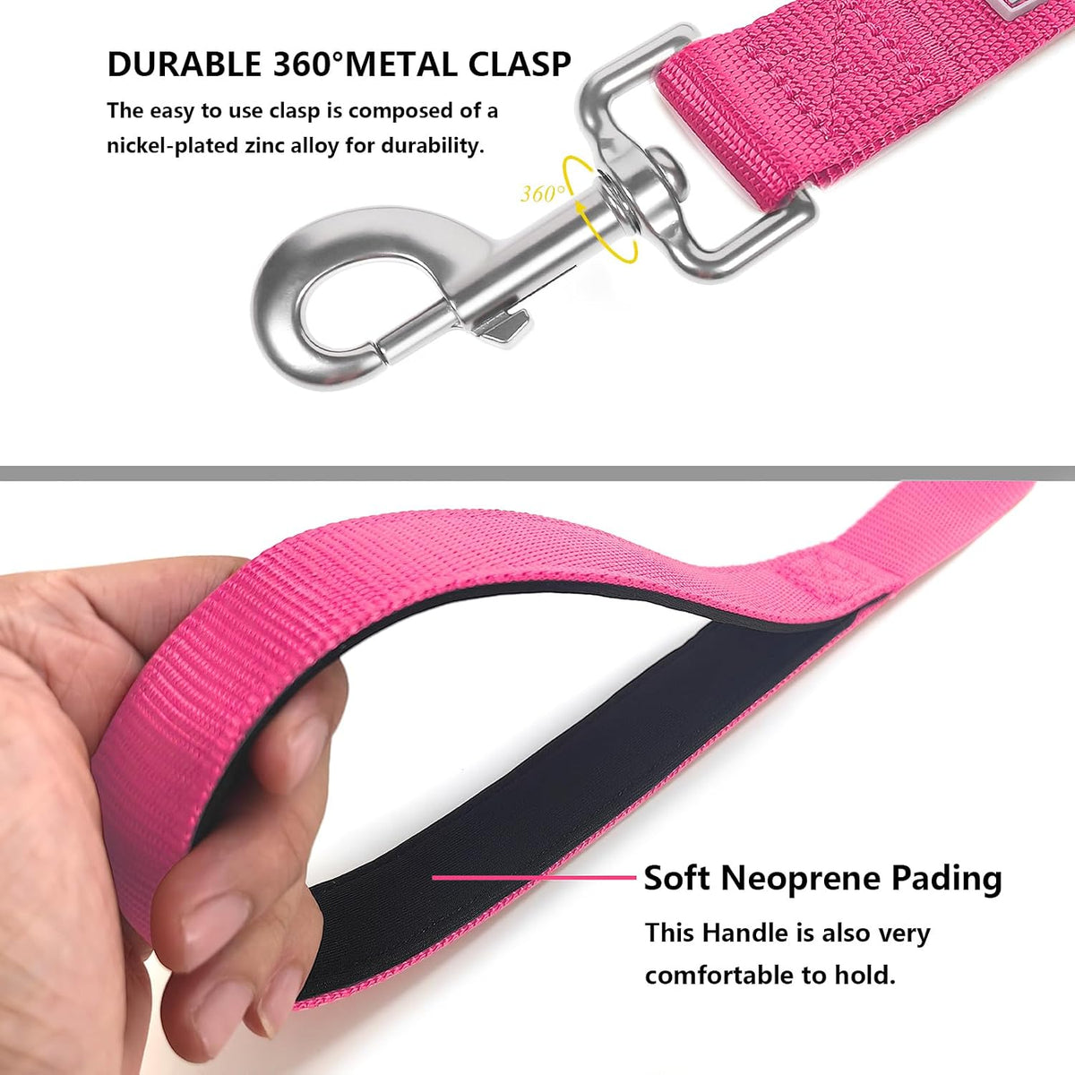 6 FT Basic Dog Leash for Medium Dogs - Hot Pink / Medium : 3/4" x 6 FT - image 3
