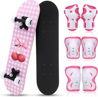 Honoson kids skateboard set with dinosaur print maple deck and black knee pads, elbow pads and wrist - view 6
