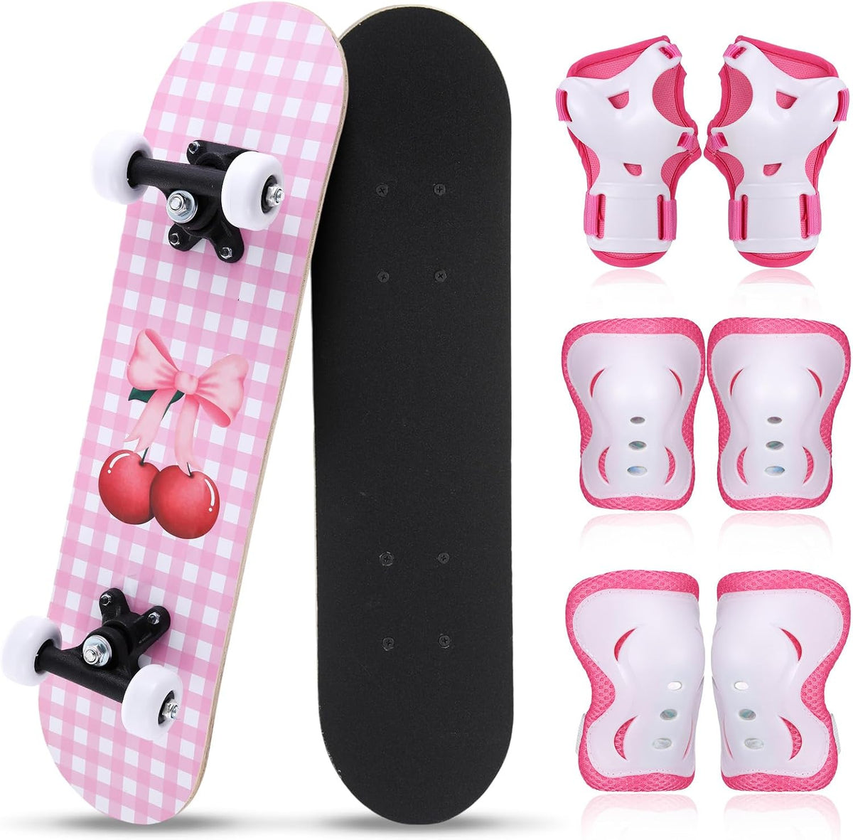 Honoson kids skateboard set with dinosaur print maple deck and black knee pads, elbow pads and wrist - view 6