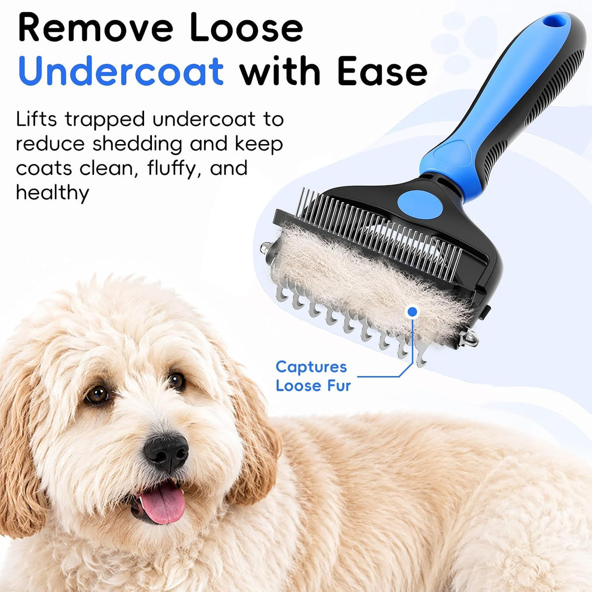 3-in-1 Professional Pet Grooming Brush for Dogs & Cats - Blue - image 4