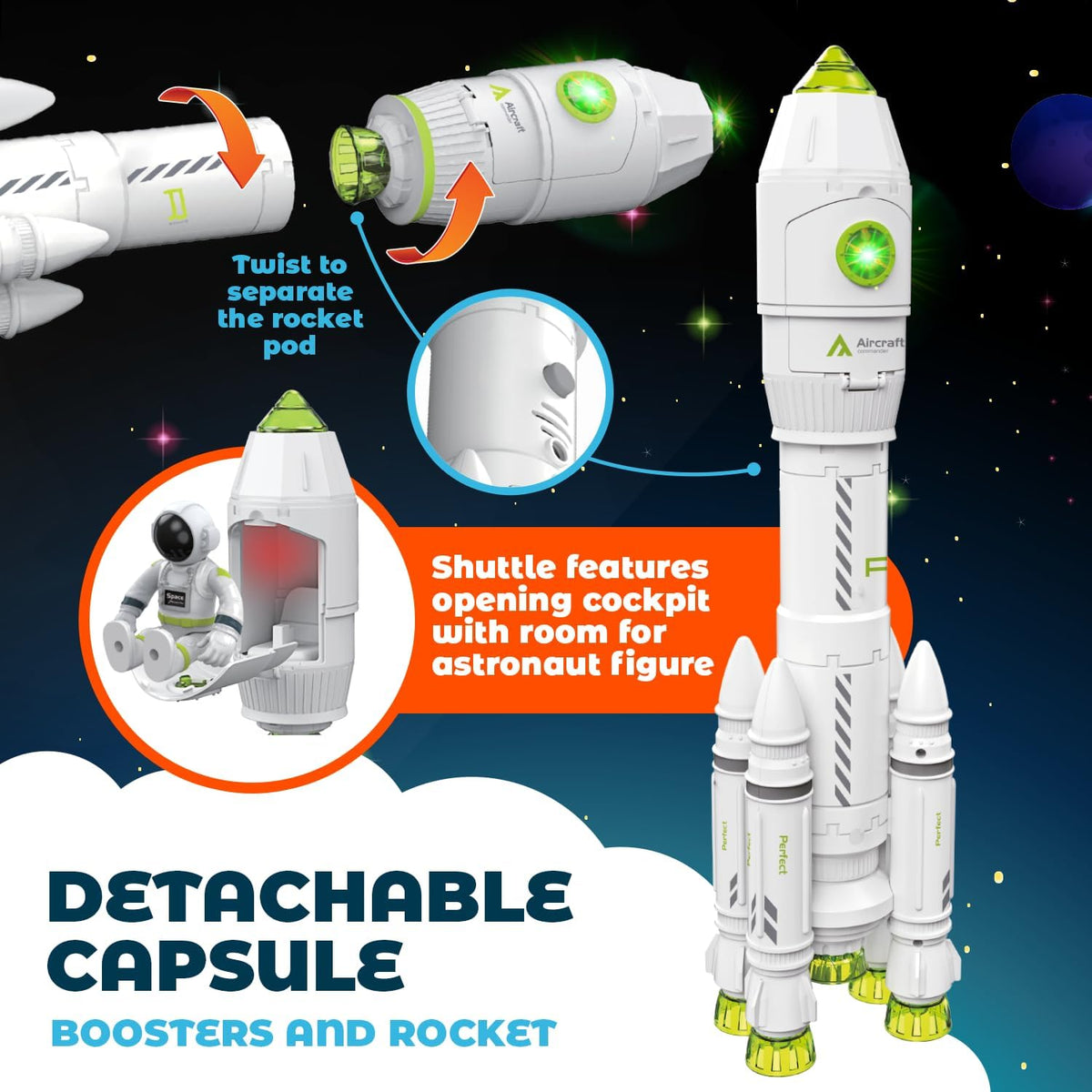 MOBIUS Toys space playset with multi-stage rocket, detachable shuttle and astronaut figures - view 4